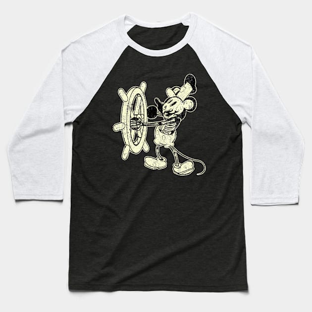 Classic Steamboat Willie Skull Baseball T-Shirt by HannessyRin